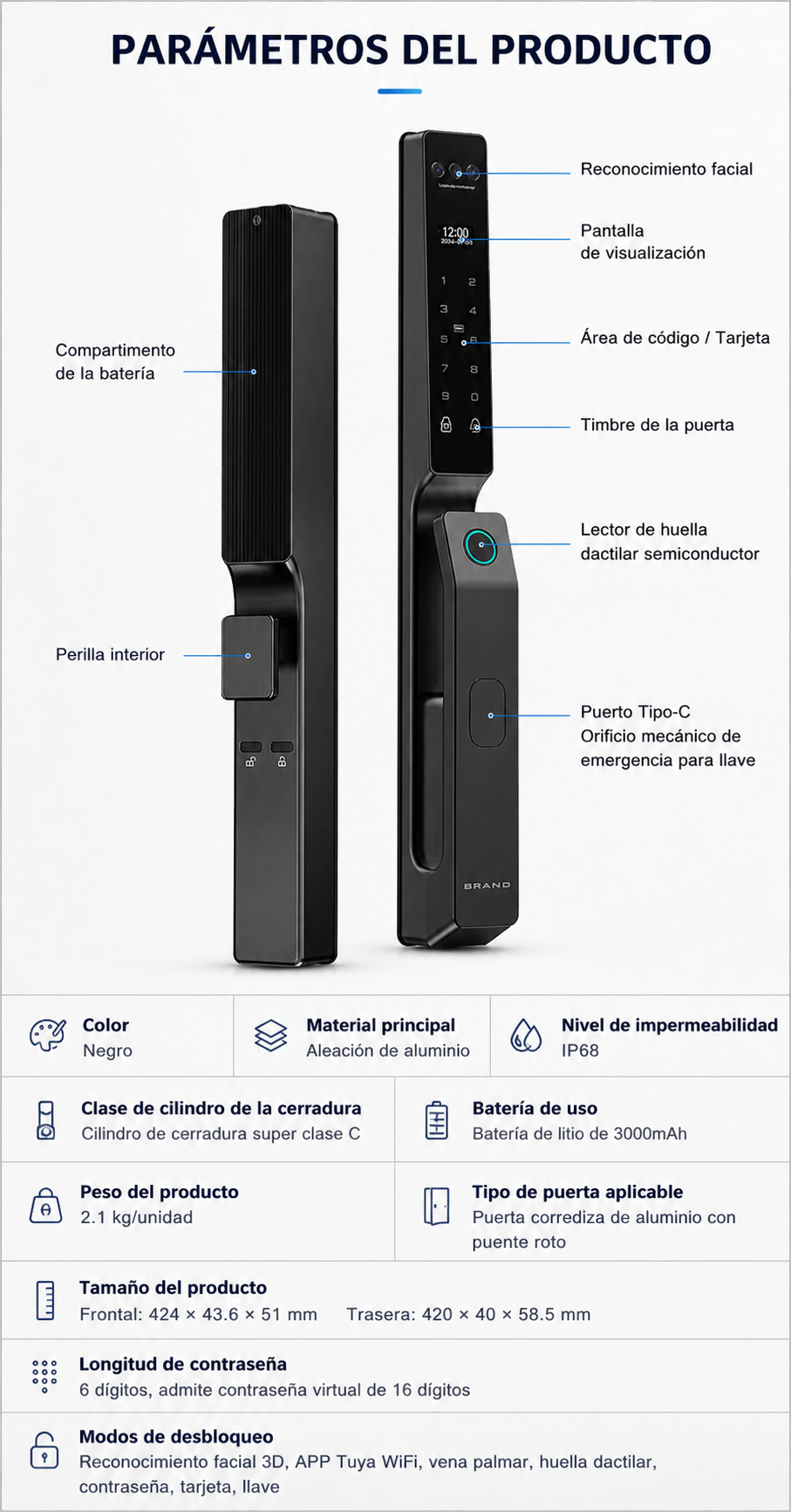 Cerradura Smartix HD08 (Perfil Angosto)
